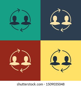 Color Human resources icon isolated on color background. Concept of human resources management, professional staff research, head hunter job. Vintage style drawing. Vector Illustration