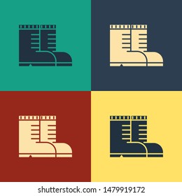 Color Hunter boots icon isolated on color background. Vintage style drawing. Vector Illustration