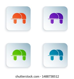 Color Hunter hat icon isolated on white background. Plaid winter hat. Set icons in colorful square buttons. Vector Illustration