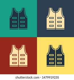 Color Hunting jacket icon isolated on color background. Hunting vest. Vintage style drawing. Vector Illustration