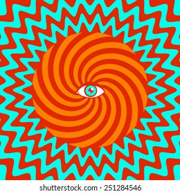 Color hypnotic retro poster with eye