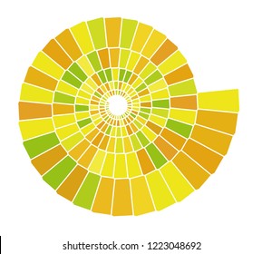 Color hypnotic spiral tiles. Retro poster swirl stears. Lemon colors vector illustration for web or print design.