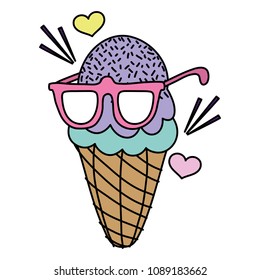 color ice cream with glasses style and hearts