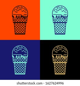 Color Ice cream icon isolated on color background. Vintage style drawing. Vector Illustration