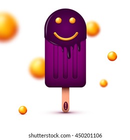 Color ice cream with smile. Vector illustration