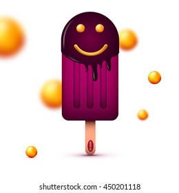 Color ice cream with smile. Vector illustration