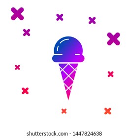 Color Ice cream in waffle cone icon isolated on white background. Sweet symbol. Gradient random dynamic shapes. Vector Illustration