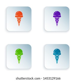 Color Ice cream in waffle cone icon isolated on white background. Sweet symbol. Set icons in colorful square buttons. Vector Illustration