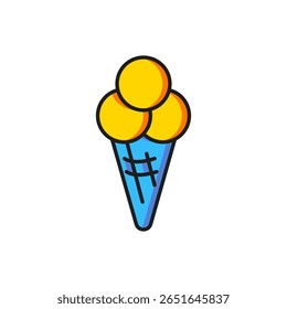 Color Ice cream in waffle cone icon isolated on white background. Sweet symbol. Flat filled outline style with shadow. Vector