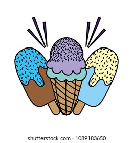 color ice lollies and cone cream desset