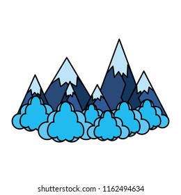 color ice mountains with fluffy clouds landscape