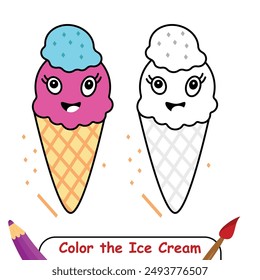 Color the icecream drawing illustration. coloring book for kids. icecream coloring page colored illustration
