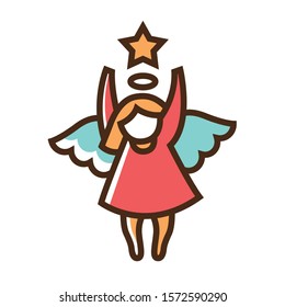 Color icon angel reaches for star. Simple vector illustration with ability to change.