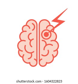 Color Icon Of Brain Stroke. The Human Cerebrum In Top View. Vector Illustration In Flat Style Is Isolated On White Background.