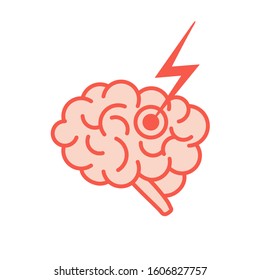 Color icon of brain stroke. The human cerebrum in side view. Vector illustration in flat style is isolated on white background.