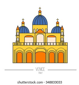 Color icon of cathedral "Basilica di San Marco". Sight of Venice made in modern line style. Perfect for map, web or application.