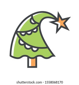 Color icon Christmas tree with decorations. Simple vector illustration with ability to change.