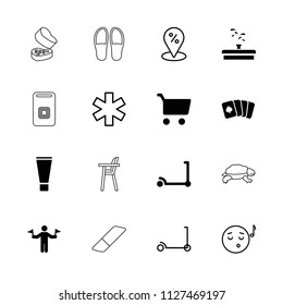 Color icon. collection of 16 color filled and outline icons such as man with flags, kick scooter, sale location, shopping cart. editable color icons for web and mobile.