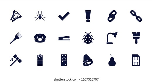 Color icon. collection of 18 color filled icons such as spider, cream tube, coloring brush, burrito, ladybug, link, stapler. editable color icons for web and mobile.