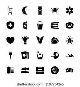 Color icon. collection of 25 color filled icons such as nest, octopus, flower, pllaying card, domino, slippers, paint bucket, taco. editable color icons for web and mobile.