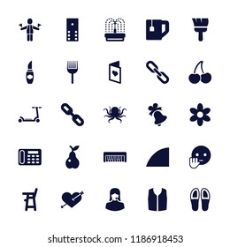 Color icon. collection of 25 color filled icons such as octopus, baby chair, flower, sleeveless shirt, desk phone, heart with arrow. editable color icons for web and mobile.