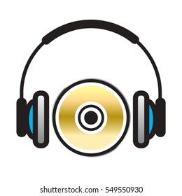 color icon with compact disc & head set-vector drawing