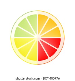 Color icon composed of a cut of four citrus fruits orange, lemon, grapefruit and pomelo on a white background. The concept of healthy fruit eat, diet meal 