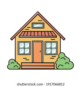 Color icon of a country house. Garden icon. Logo Lineart