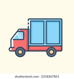 Color icon of delivery van. Side view. Urban public transport, delivery transport and transport of emergency services. Vector stylish illustrations on light yellow background.