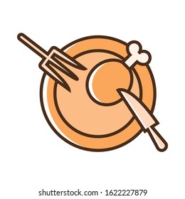 Color icon dish with chicken. Flat vector illustration.