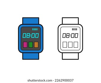 Icono de color del reloj inteligente electrónico. Ilustración vectorial en estilo lineal.