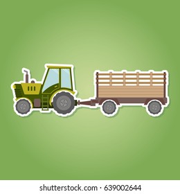 color icon with farm tractor and trailer for your design