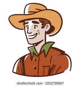 color icon of a farmer in a cowboy hat. flat vector illustration.