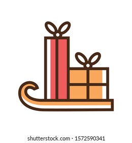 Color icon gifts in sleigh. Simple vector illustration with ability to change.