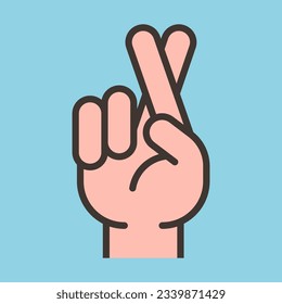 color icon of hands with crossed fingers. flat vector illustration.