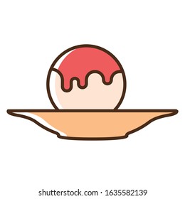 Color icon ice cream in dish. Flat vector illustration.