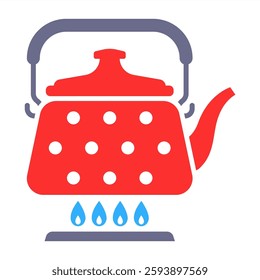 color icon kettle on fire. cook boiling water