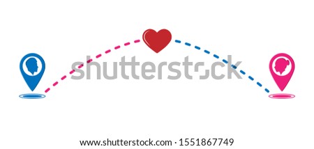 Color icon of love in the distance. Flat design.