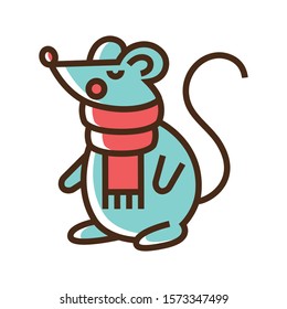 Color icon mouse in scarf. Simple vector illustration with ability to change.