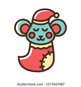 Color icon mouse sleep in sock. Simple vector illustration with ability to change.