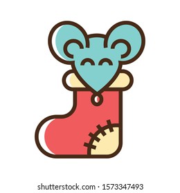 Color icon mouse in sock. Simple vector illustration with ability to change.