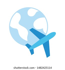Color icon plane over planet. Simple vector illustration with ability to change.