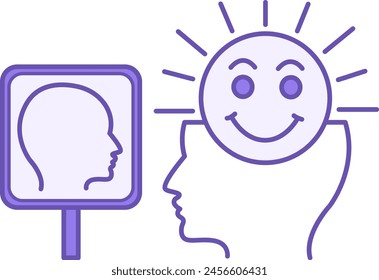Color Icon Positive Self Talk. Vector Icon of a Positive Person and Reflection in a Mirror. Mental Health. Positive Thinking Concept