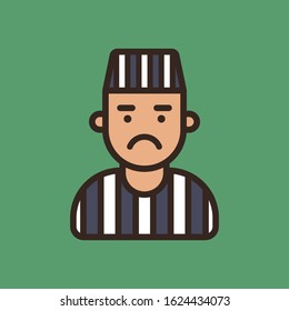 color icon of a prisoner in a striped uniform. Flat character vector illustration.