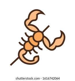 Color icon scorpion on astick. Simple vector illustration with ability to change.
