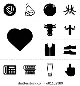 Color icon. set of 13 filled and outline color icons such as nest, orange, cow, man with flags, hearts, slippers, sleeveless shirt, desk phone, middle finger, spider