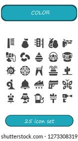  color icon set. 25 filled color icons. Simple modern icons about  - Brush, Pear, Traffic lights, Avocado, Gun, Paint tube, Jelly beans, Drop, Easter egg, Paint bucket, Chakra