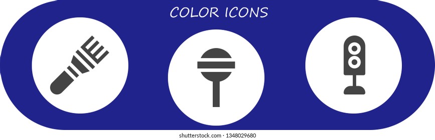 color icon set. 3 filled color icons.  Collection Of - Brush, Lollipop, Traffic light