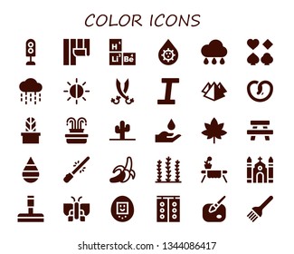 color icon set. 30 filled color icons.  Simple modern icons about  - Traffic light, Wallpaper, Periodic table, Blood, Rain, Poker, Brightness, Sabers, Italic, Pyramid, Pretzel