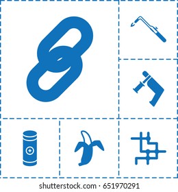 Color icon. set of 6 color filled icons such as nail gun, blowtorch, banana, battery, link